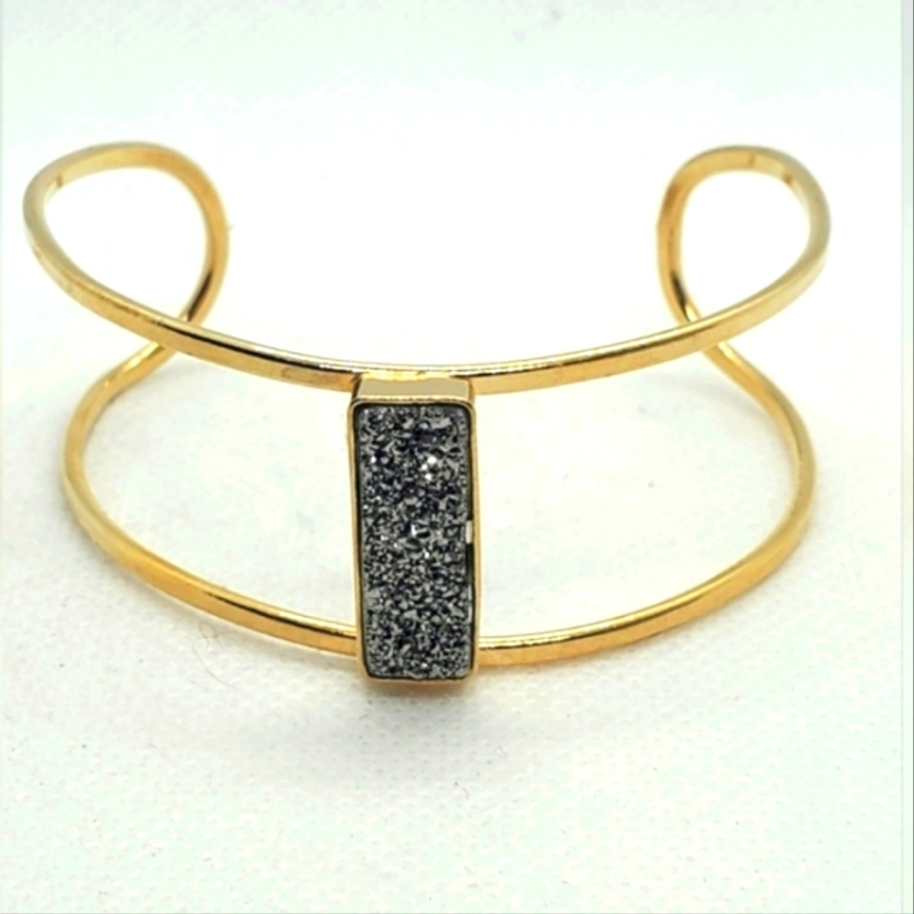 NWOT Liset Miro Elegant Gold And Black Druzy Azurite Cuff Bracelet
